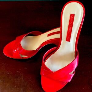 Bandolino red patent wedge sandals.  Size 6 1/2